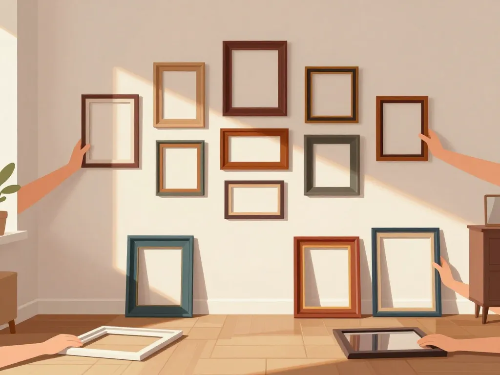 Composition mur cadre photo harmonieux salon