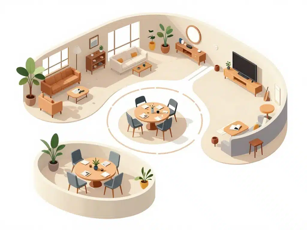 Zonage grand salons schéma circulation et zones ouvertes