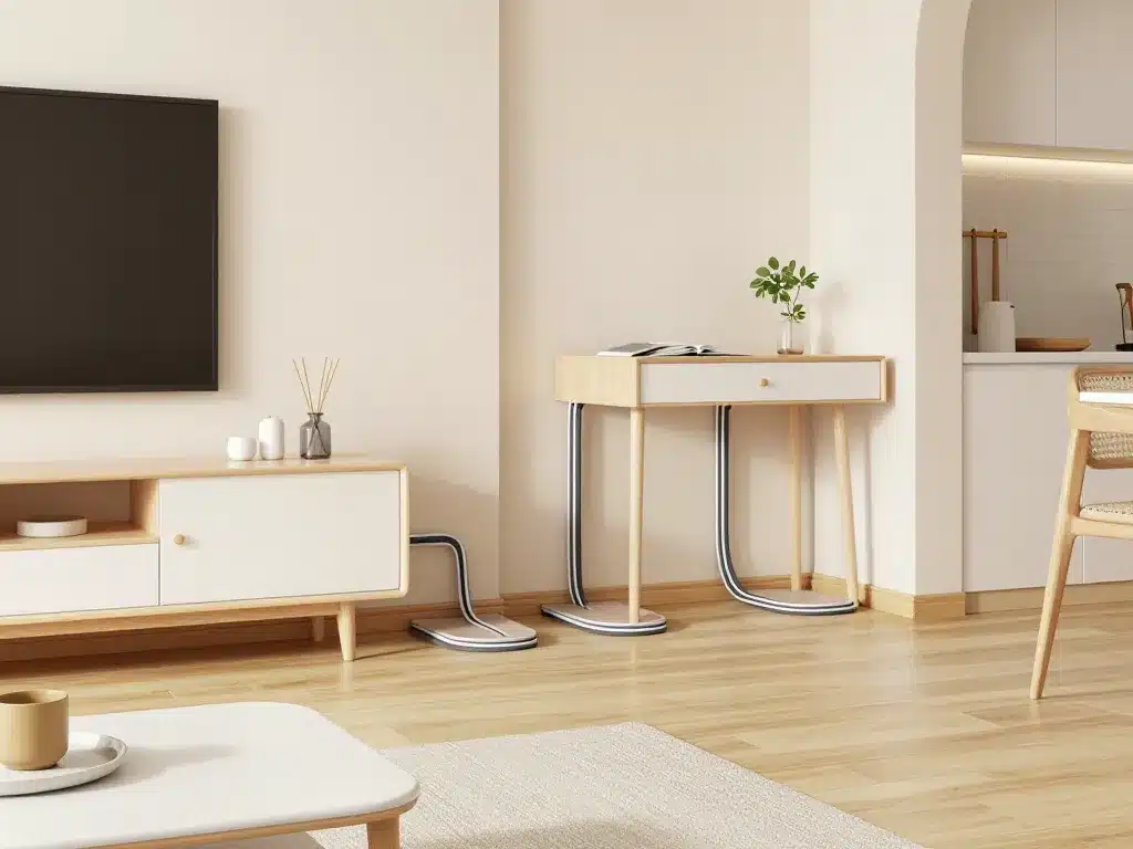 Salon avec cache fils electriques design harmonisés