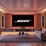 Home cinéma Bose autour d'un téléviseur dans salon moderne