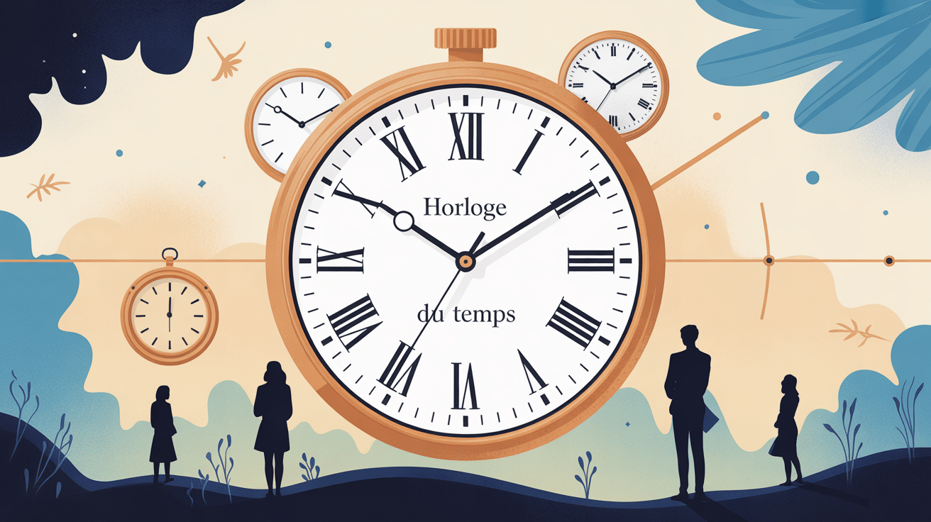 horloge du temps avec plusieurs horloges et silhouettes