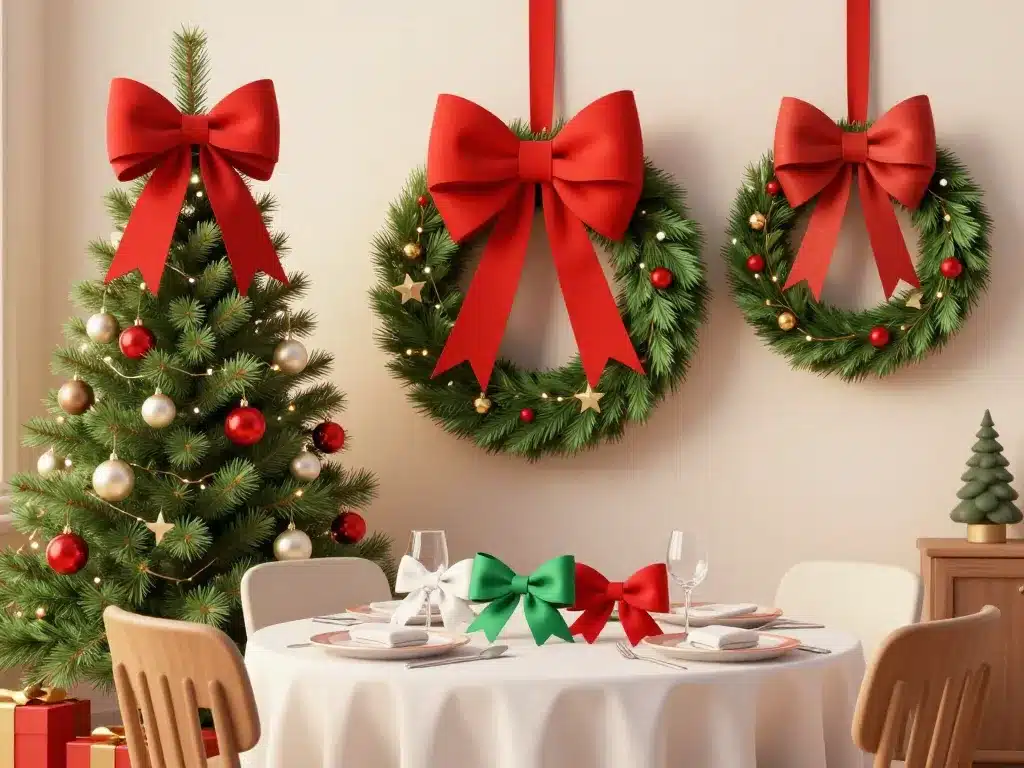 Décorations noeud noel sapin couronne table