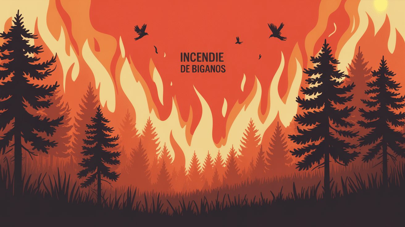 incendie biganos forêt pins ciel orange