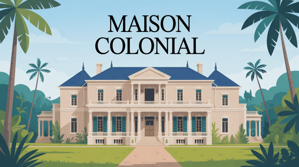 illustration maison colonial façade symétrique varangue