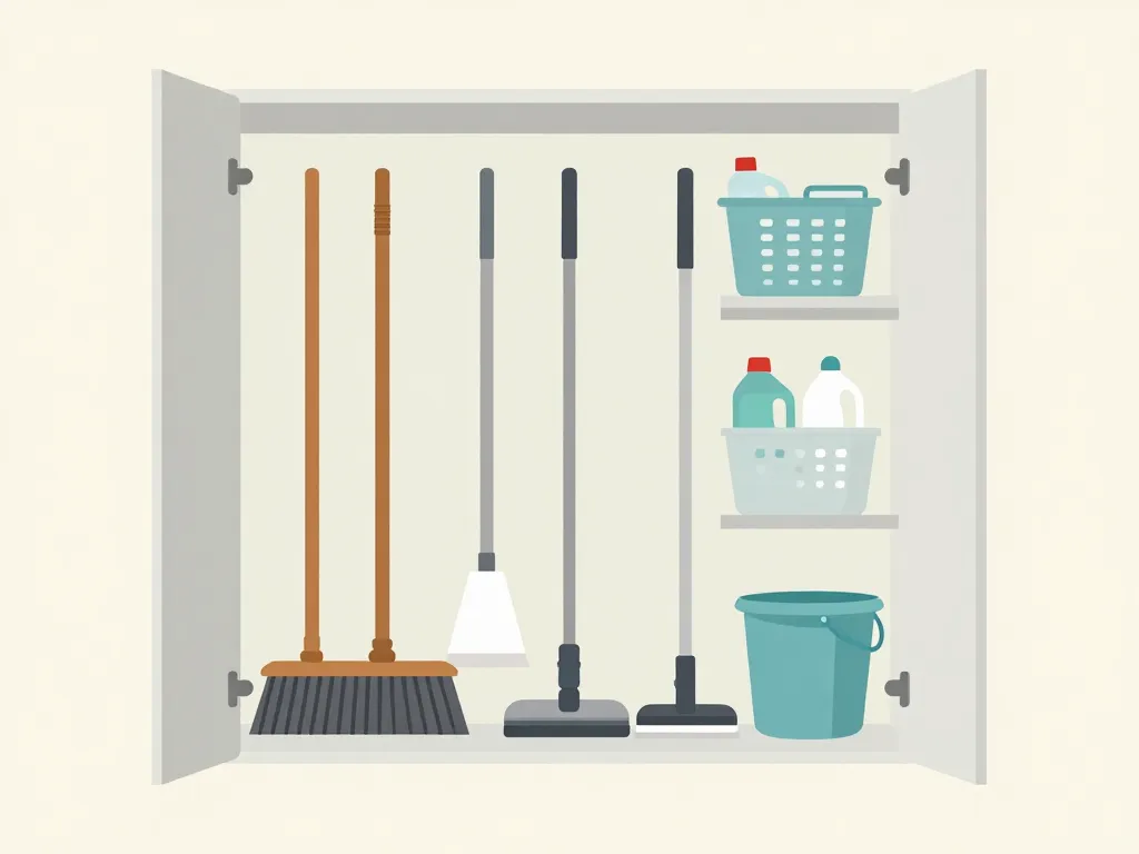 organisation intérieure de l’armoire à balai gifi, accessoires et produits rangés