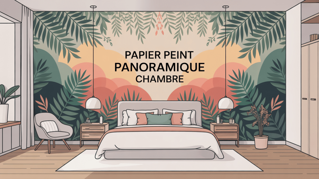 Chambre design avec papier peint panoramique tendance chambre mural végétal