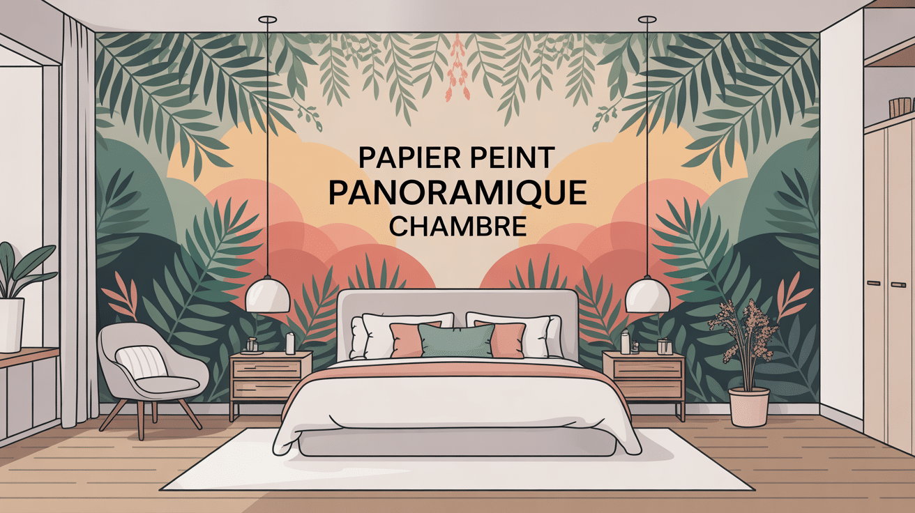 Chambre design avec papier peint panoramique tendance chambre mural végétal