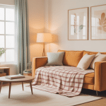 plaid canapé d'angle illustration salon moderne cosy