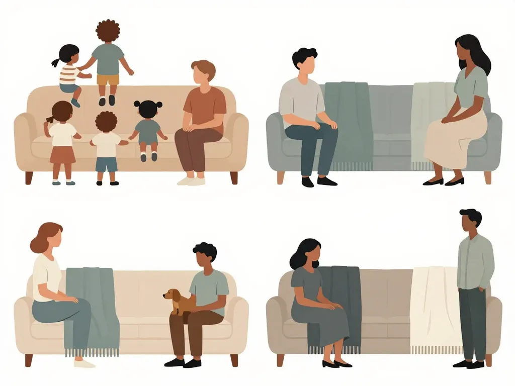 famille et animaux sur grand canapé avec plaid pour grand canapé