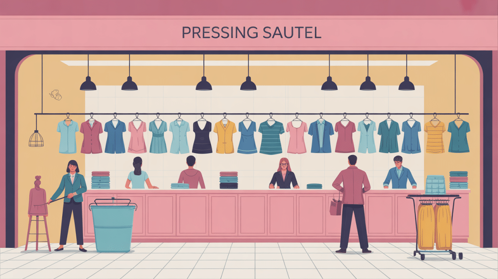 pressing sautel moderne avec vêtements suspendus