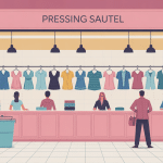 pressing sautel moderne avec vêtements suspendus