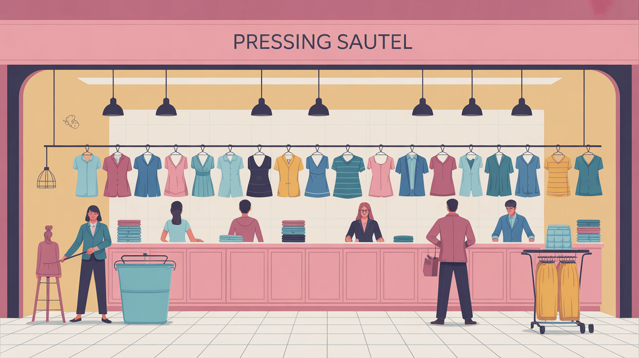 pressing sautel moderne avec vêtements suspendus