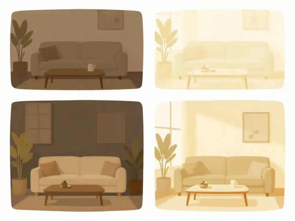 Salon kaki nuances sous différentes lumières