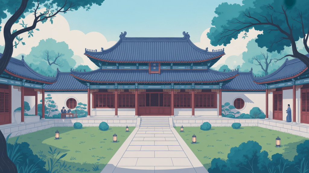 illustration siheyuan maison traditionnelle chinoise cour centrale