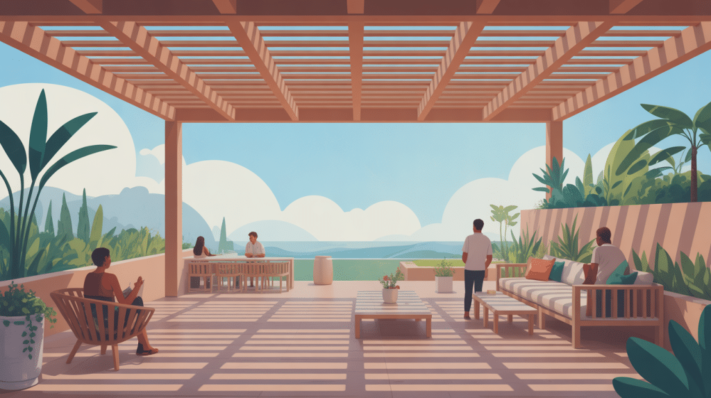 illustration toiture pergola bioclimatique sur terrasse moderne