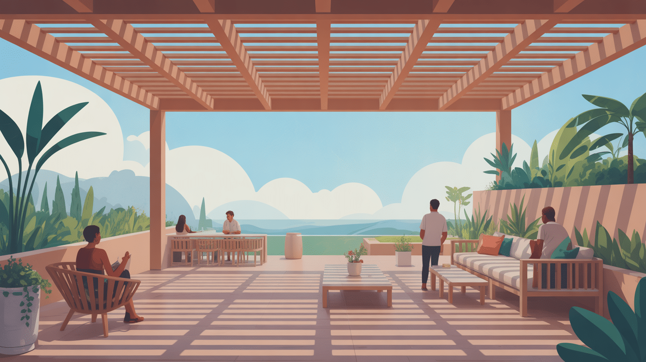 illustration toiture pergola bioclimatique sur terrasse moderne