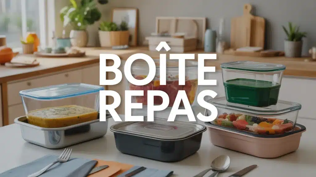 Illustration de boîtes repas inox verre plastique sur table lumineuse