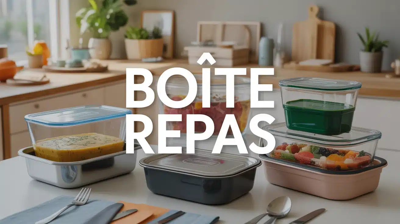 Illustration de boîtes repas inox verre plastique sur table lumineuse
