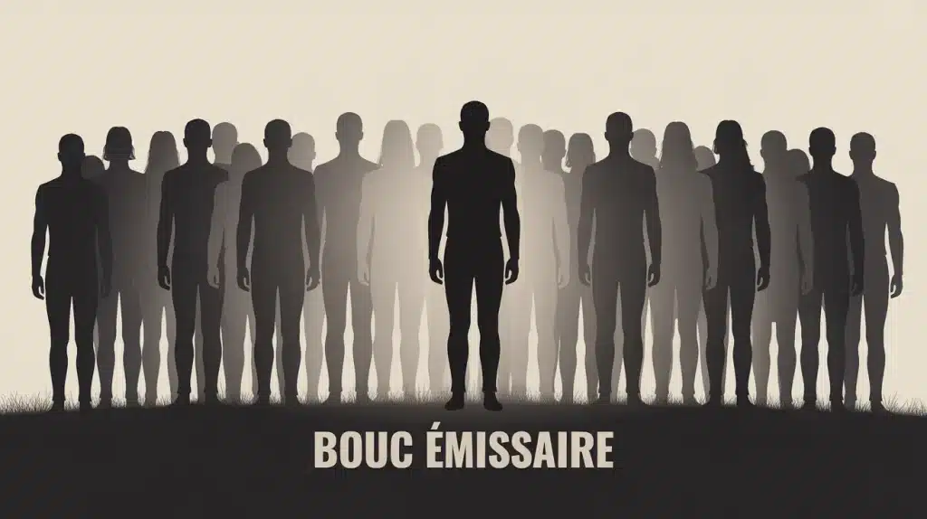 Illustration vectorielle du bouc émissaire avec silhouette isolée et ombres de la société