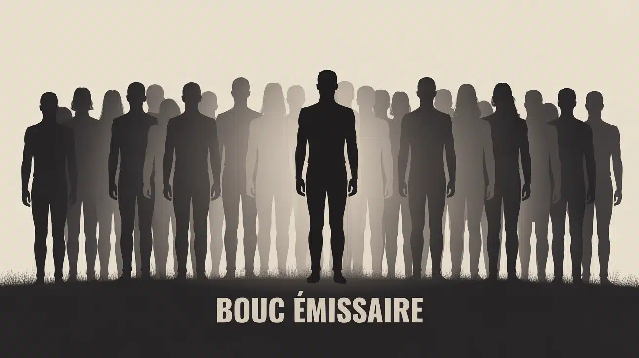 Illustration vectorielle du bouc émissaire avec silhouette isolée et ombres de la société