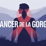 Illustration vectorielle stylisée cancer de la gorge avec silhouette humaine rouge et fond bleu violet