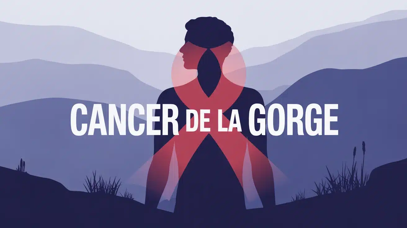 Illustration vectorielle stylisée cancer de la gorge avec silhouette humaine rouge et fond bleu violet