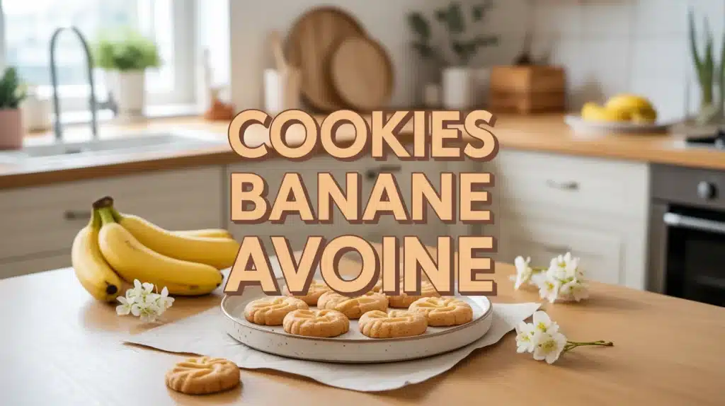 cookies banane avoine sur assiette avec bananes et avoine