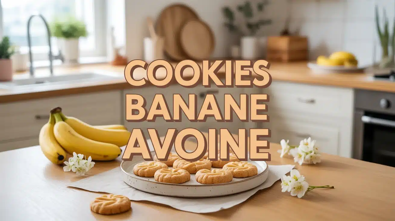 cookies banane avoine sur assiette avec bananes et avoine