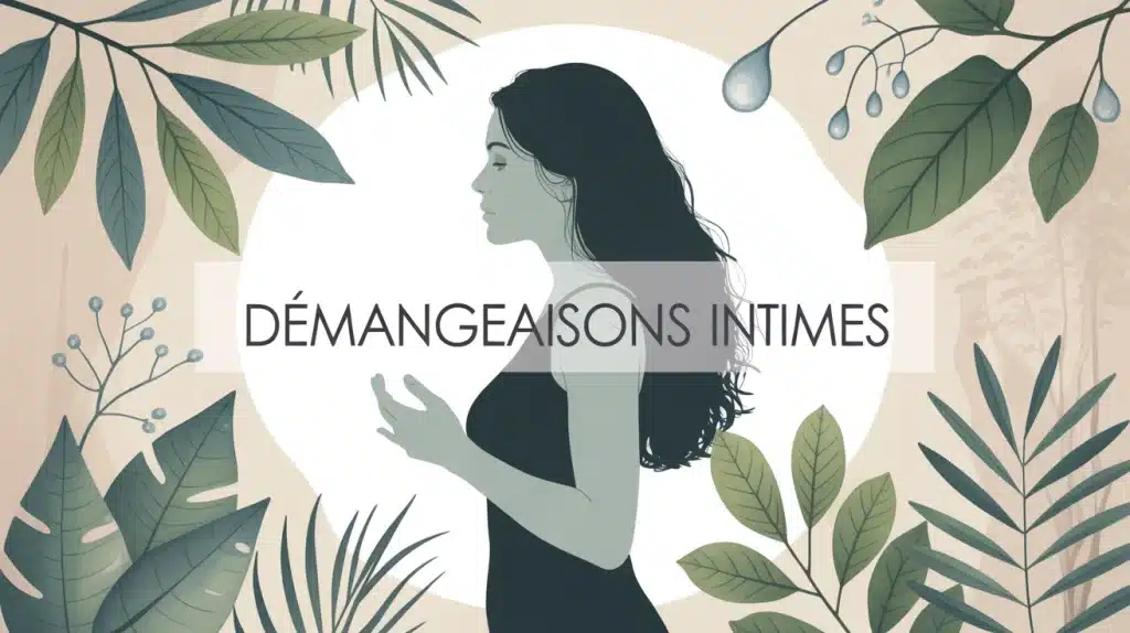 illustration vectorielle démangeaisons intimes avec feuilles et gouttes