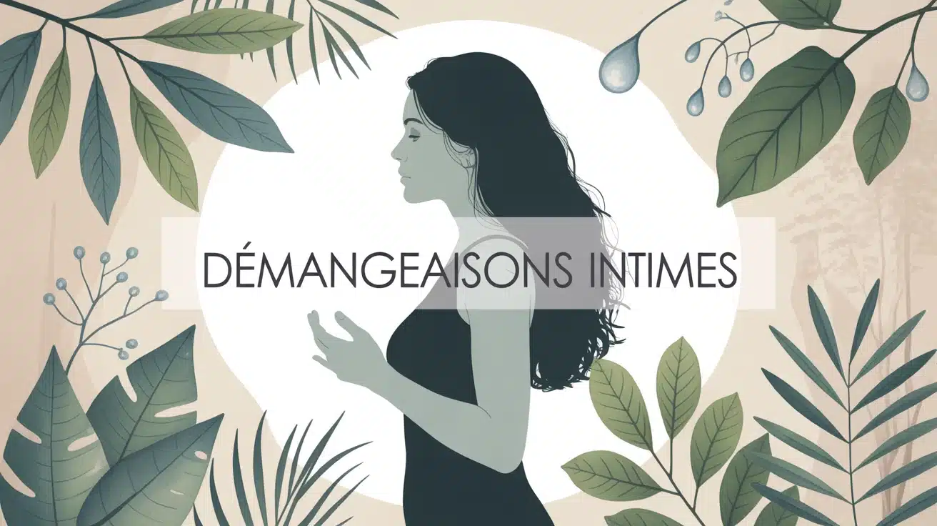 illustration vectorielle démangeaisons intimes avec feuilles et gouttes