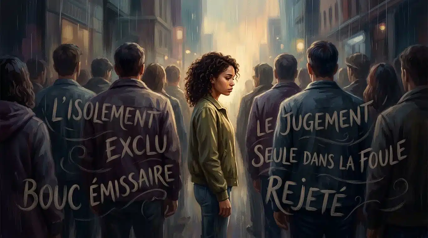 Illustration conceptuelle du mécanisme du bouc émissaire et de l'exclusion sociale