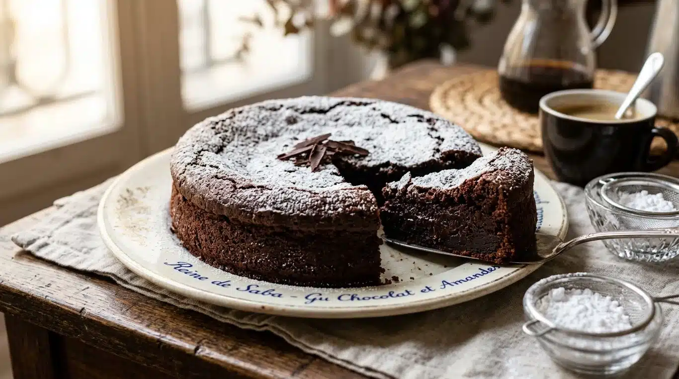 Gâteau Reine de Saba au chocolat, fondant et gourmand.