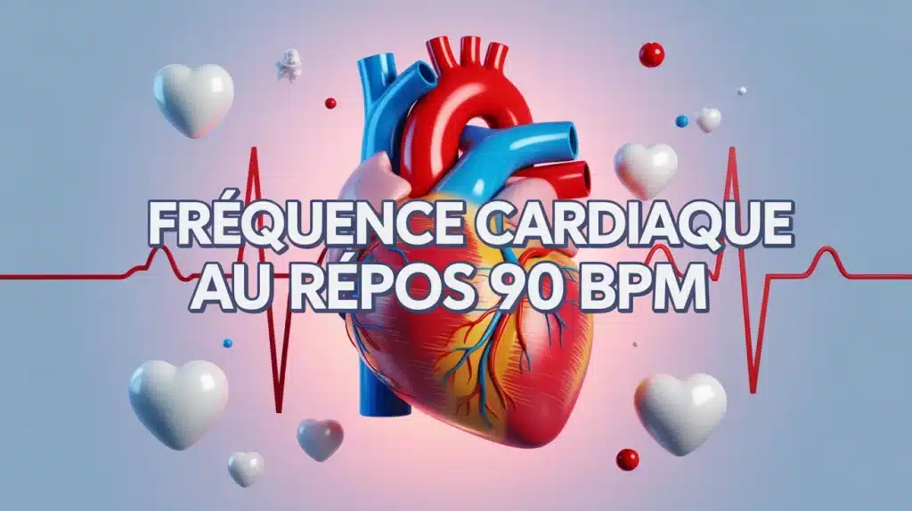 Illustration cœur stylisé fréquence cardiaque au repos 90 bpm