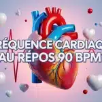 Illustration cœur stylisé fréquence cardiaque au repos 90 bpm