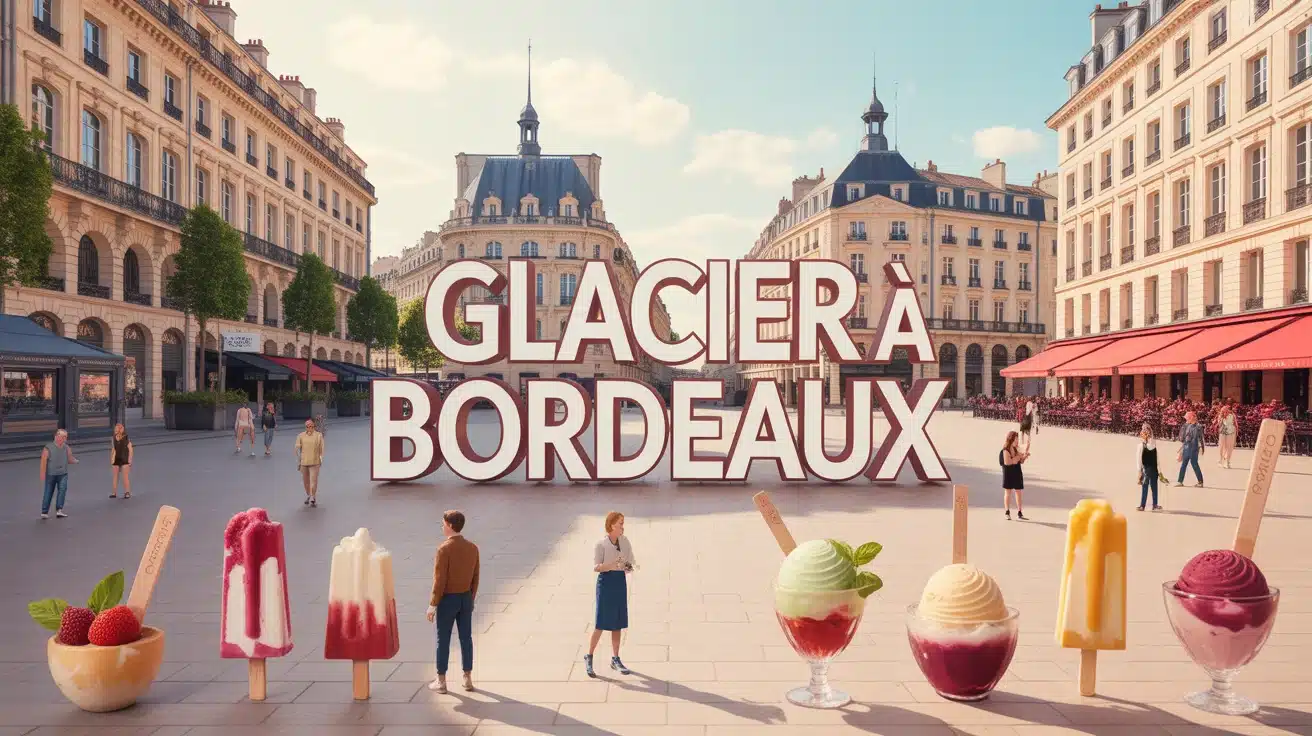 Illustration glacier à Bordeaux été sur les quais avec glaces artisanales