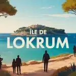 illustration vectorielle de lîle de Lokrum avec mer turquoise et ruines historiques