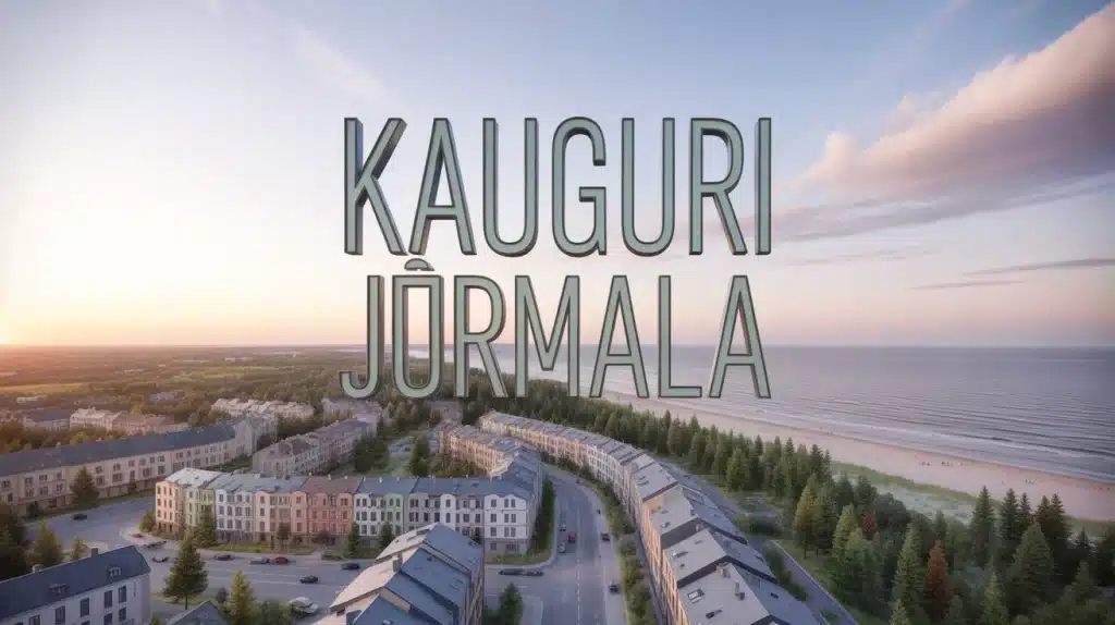 Illustration vectorielle de Kauguri Jūrmala avec immeubles et plage