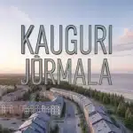 Illustration vectorielle de Kauguri Jūrmala avec immeubles et plage