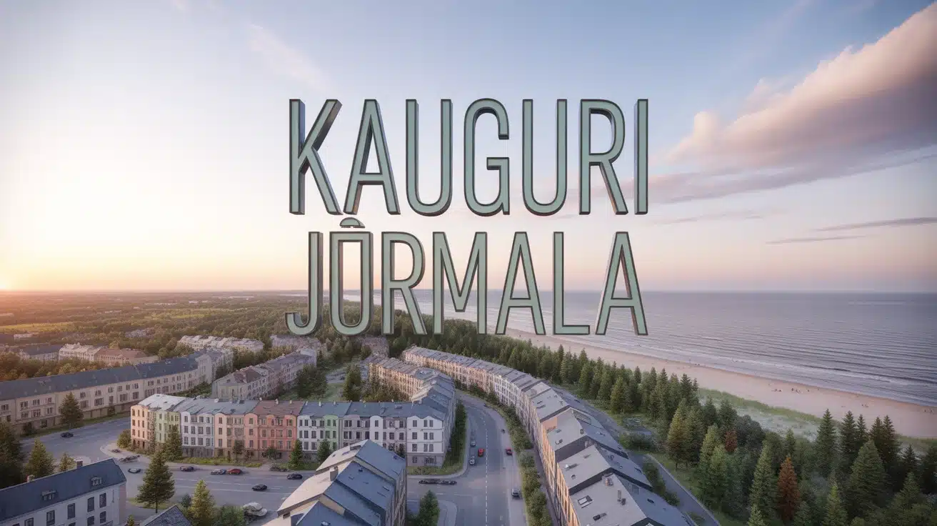Illustration vectorielle de Kauguri Jūrmala avec immeubles et plage