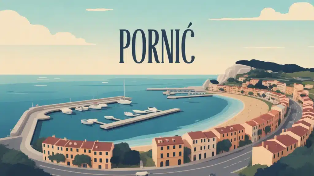 Illustration vectorielle de Pornic port et villas Belle Époque