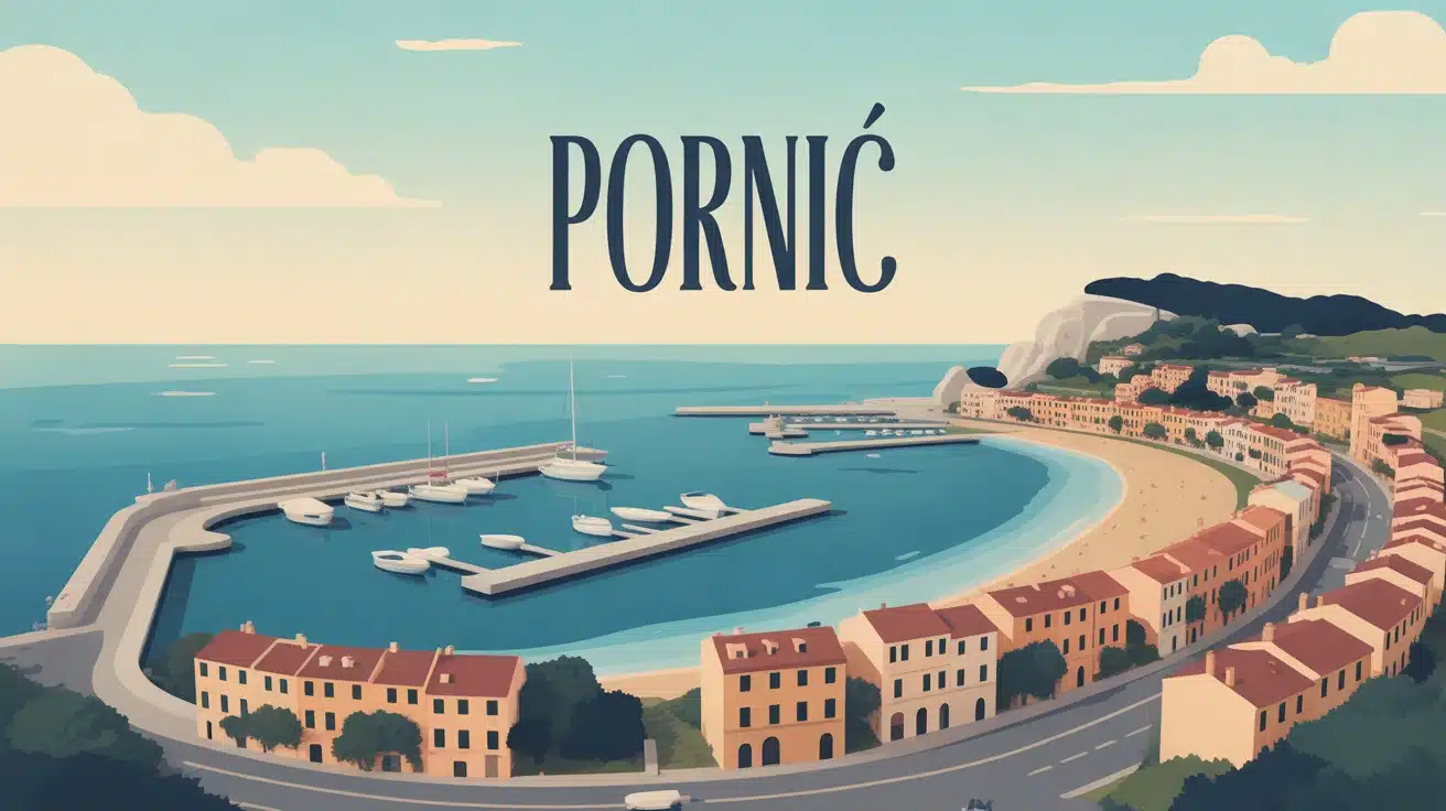 Illustration vectorielle de Pornic port et villas Belle Époque