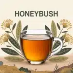 Tasse fumante de Honeybush avec feuilles et fleurs jaunes