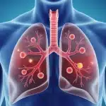 illustration poumon stylisé avec nodules pulmonaires lumineux