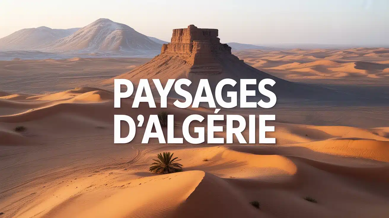 Illustration des paysages d Algérie avec montagnes, dunes et oasis