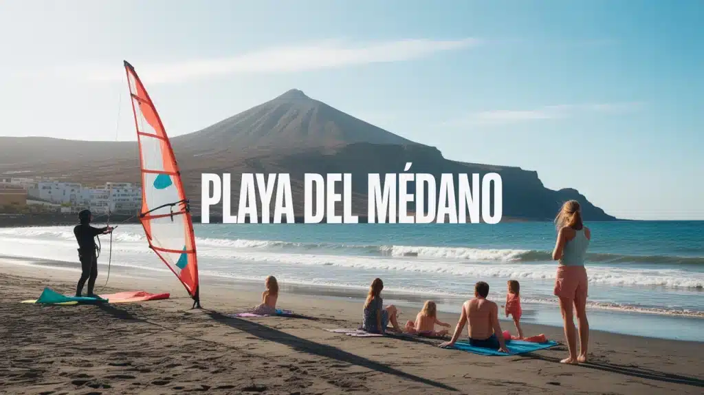 Playa del Médano plage avec kitesurf et familles