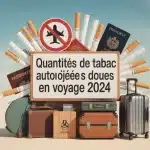 Illustration vectorielle des quantités de tabac autorisées en voyage 2024 avec symboles de voyage et douanes