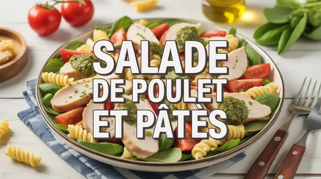 salade de poulet et pâtes avec tomates cerises et pesto