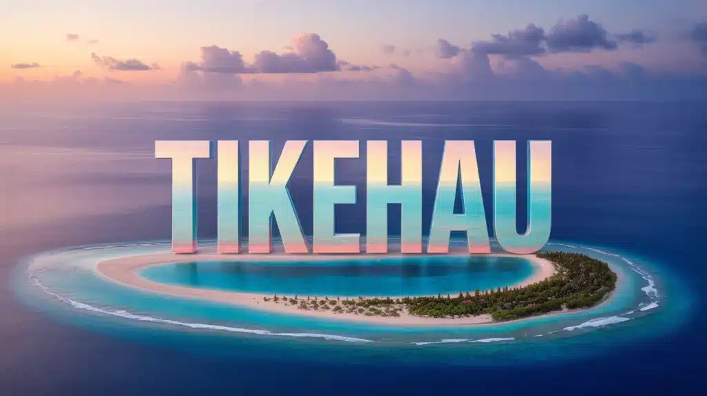 Illustration vectorielle atoll Tikehau plage sable rose lagon turquoise