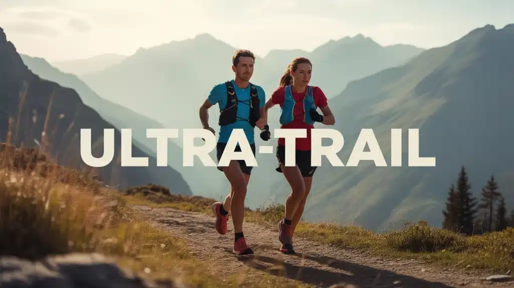 couple d'athlètes en ultra-trail en montagne