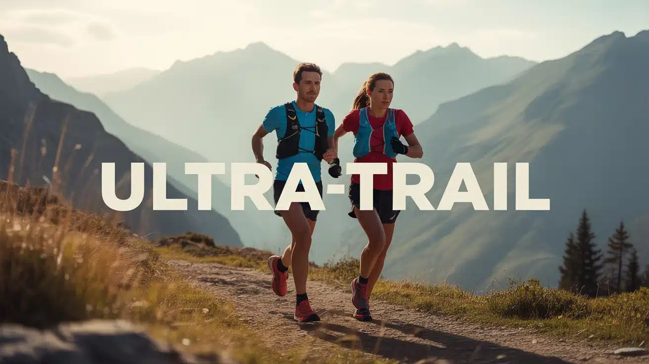 couple d'athlètes en ultra-trail en montagne
